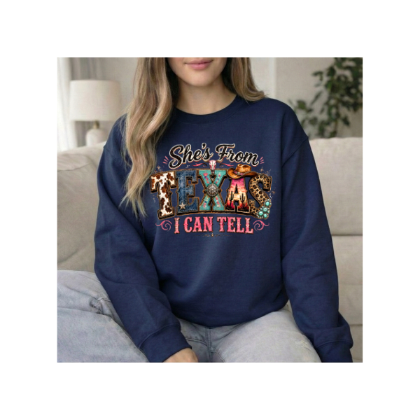 She's From Texas I Can Tell Colorful Leopard & Western Crewneck Sweatshirt