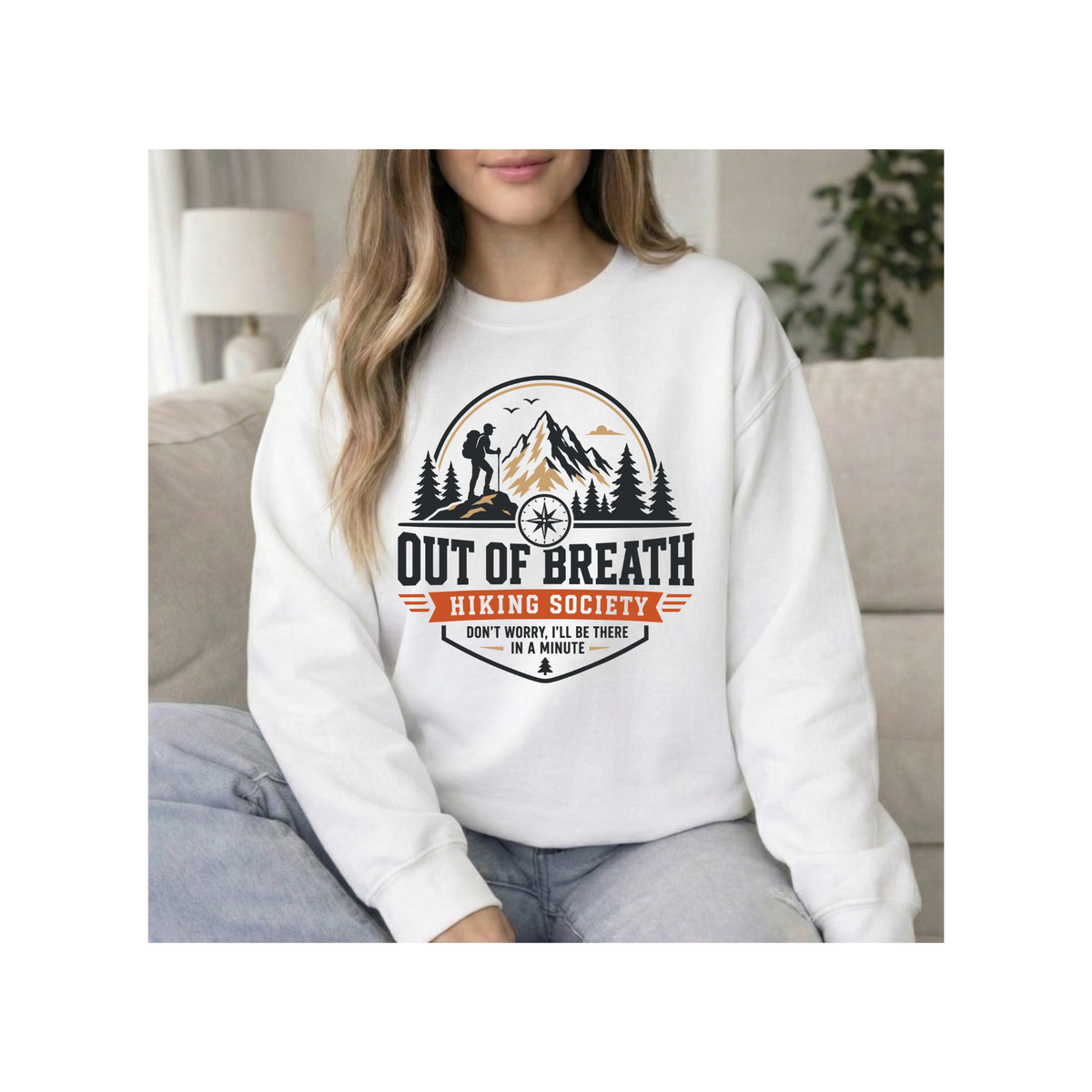 Out of Breath Hiking Society – Funny Mountain Hiker Gildan Crewneck Sweatshirt
