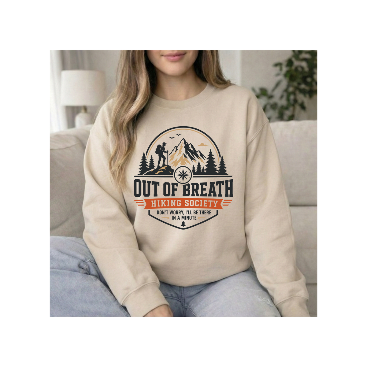 Out of Breath Hiking Society – Funny Mountain Hiker Gildan Crewneck Sweatshirt