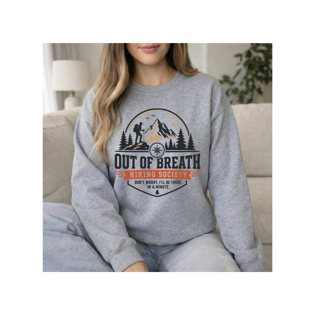 Out of Breath Hiking Society – Funny Mountain Hiker Gildan Crewneck Sweatshirt
