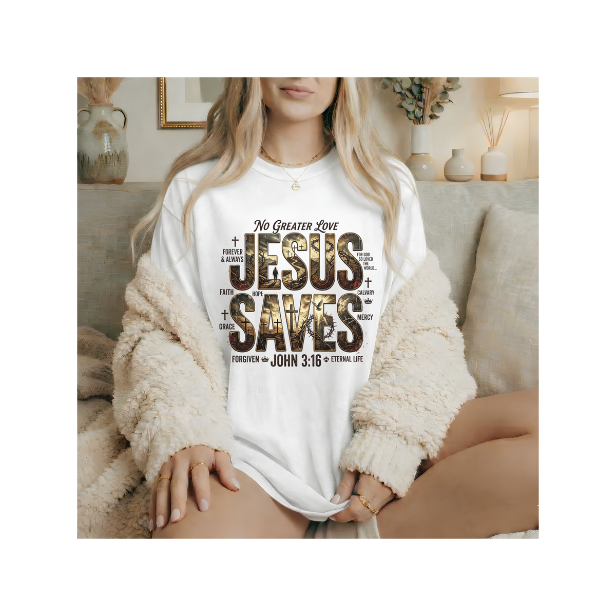 Jesus Saves Christian Faith John 3:16 Design T-Shirt (Comfort Colors)