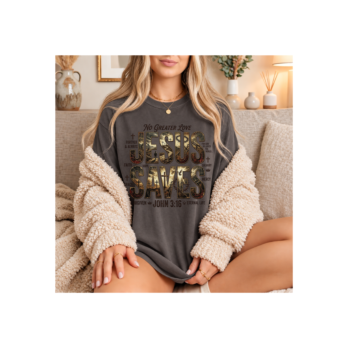 Jesus Saves Christian Faith John 3:16 Design T-Shirt (Comfort Colors)