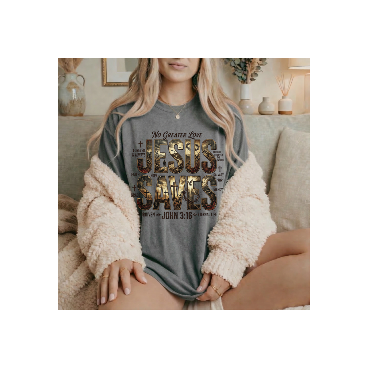 Jesus Saves Christian Faith John 3:16 Design T-Shirt (Comfort Colors)