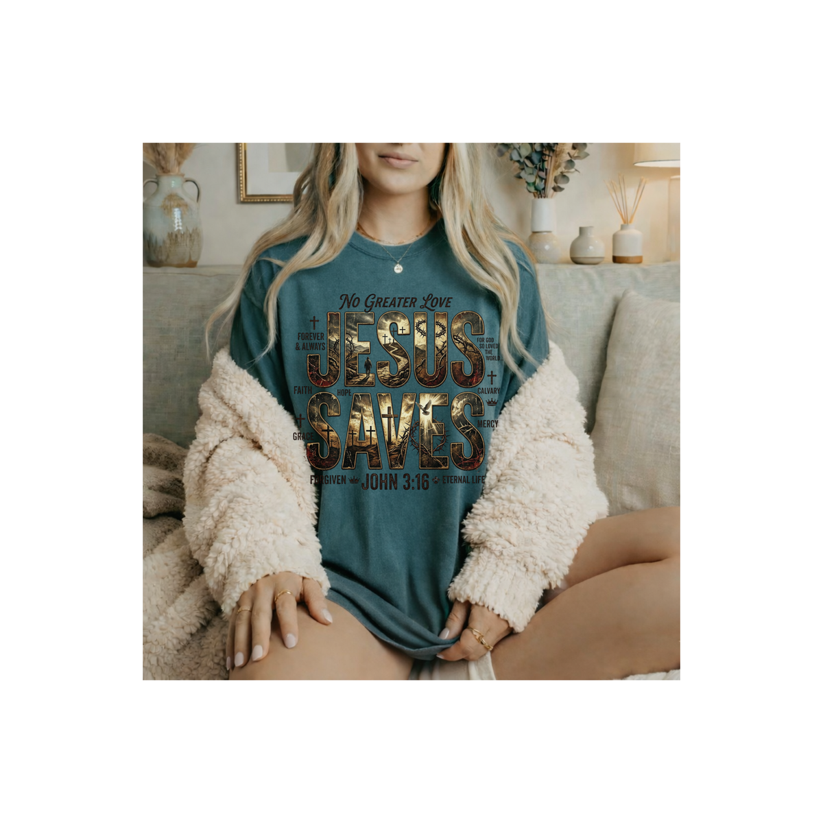 Jesus Saves Christian Faith John 3:16 Design T-Shirt (Comfort Colors)