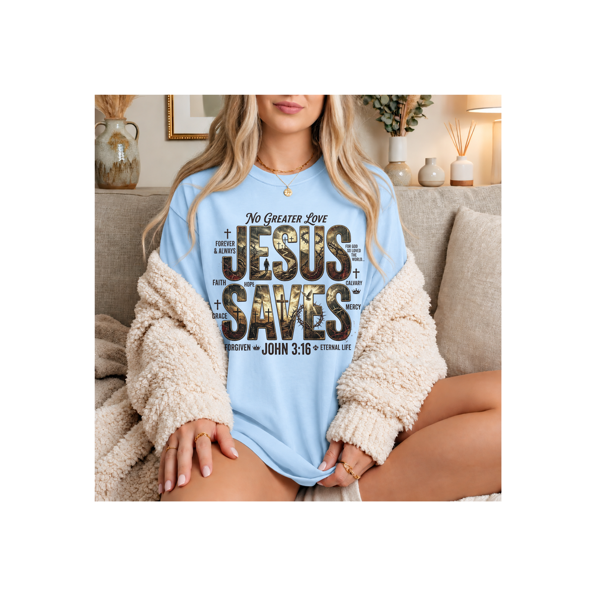 Jesus Saves Christian Faith John 3:16 Design T-Shirt (Comfort Colors)