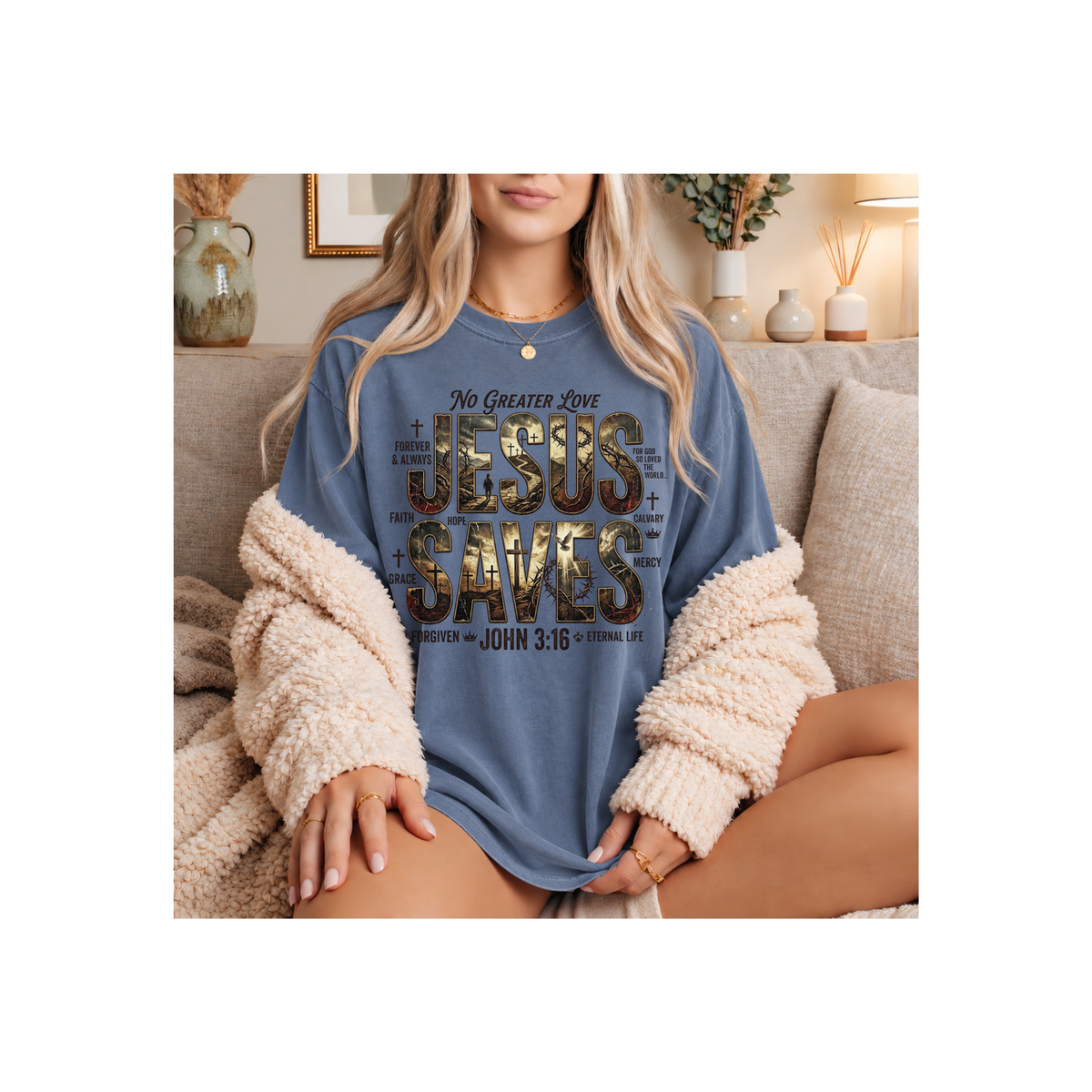 Jesus Saves Christian Faith John 3:16 Design T-Shirt (Comfort Colors)