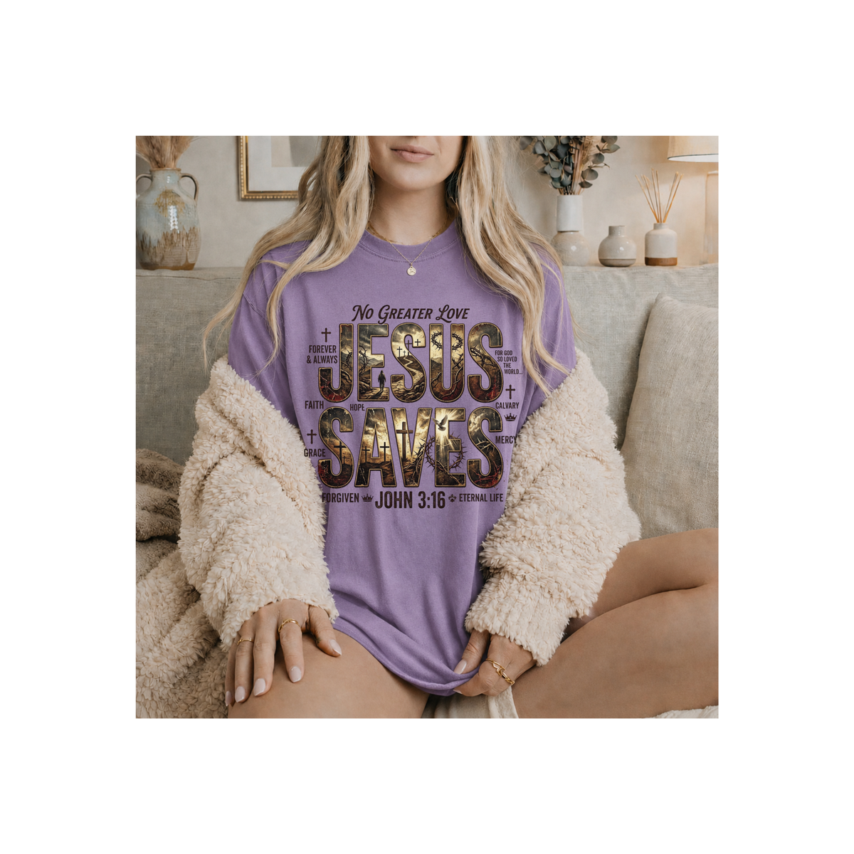 Jesus Saves Christian Faith John 3:16 Design T-Shirt (Comfort Colors)