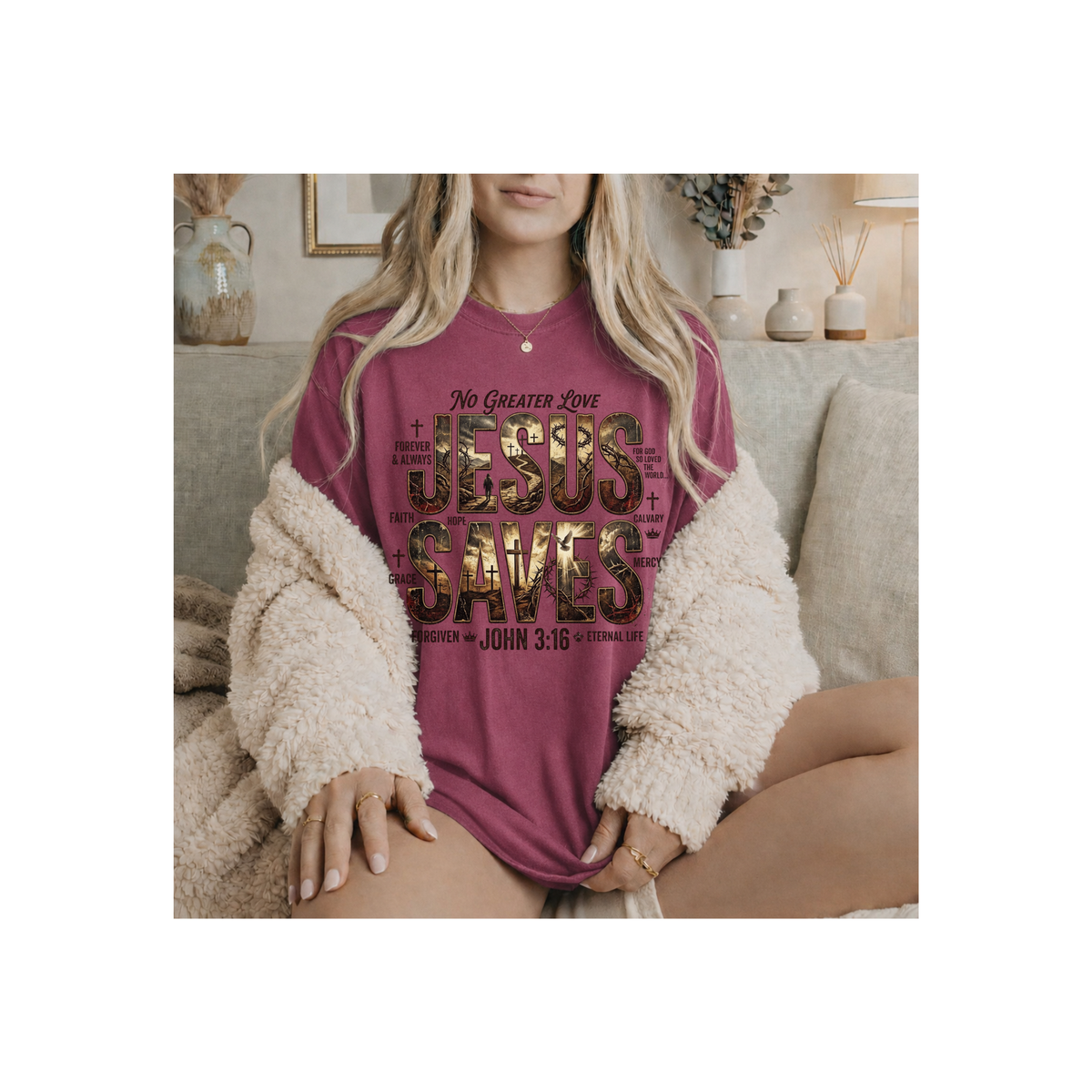 Jesus Saves Christian Faith John 3:16 Design T-Shirt (Comfort Colors)