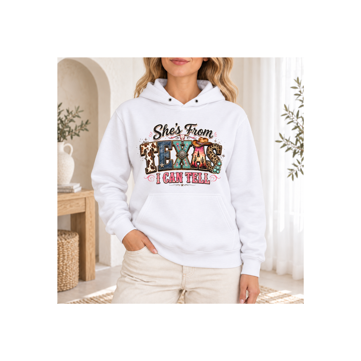 She's From Texas I Can Tell Colorful Graphics Hoodie