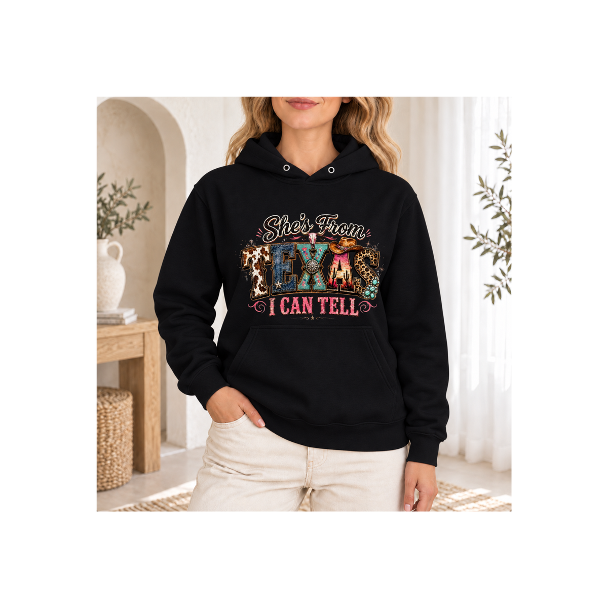She's From Texas I Can Tell Colorful Graphics Hoodie