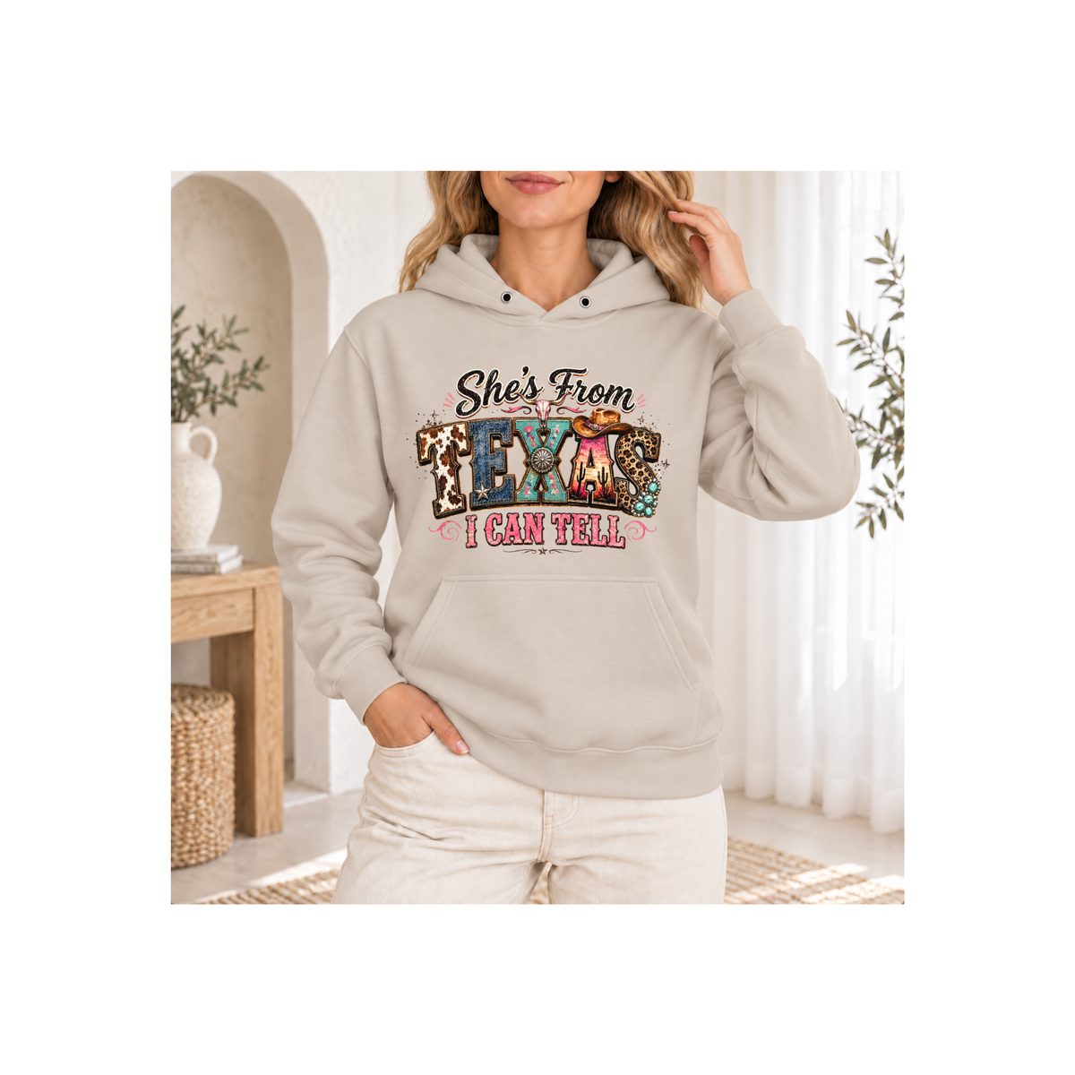 She's From Texas I Can Tell Colorful Graphics Hoodie
