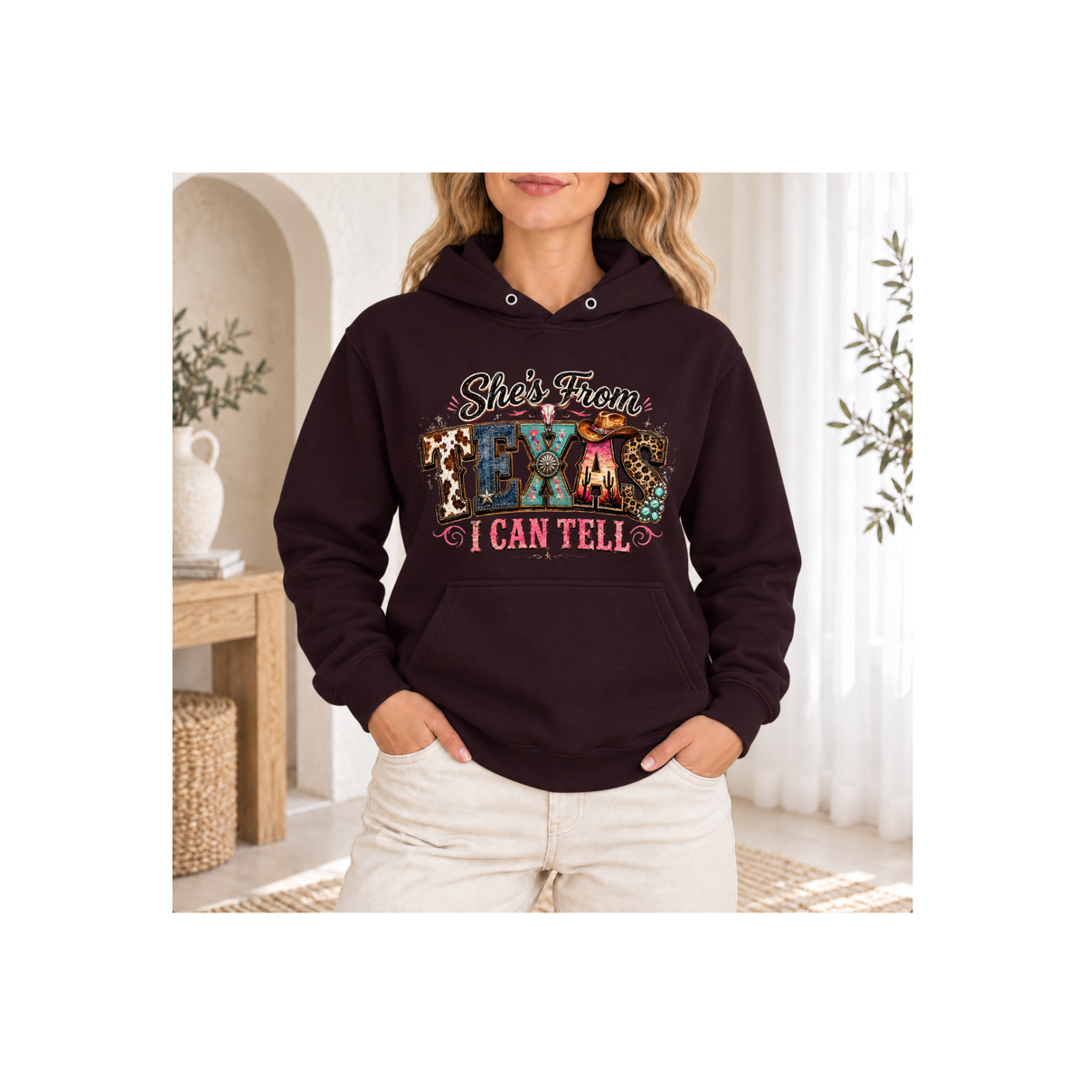 She's From Texas I Can Tell Colorful Graphics Hoodie