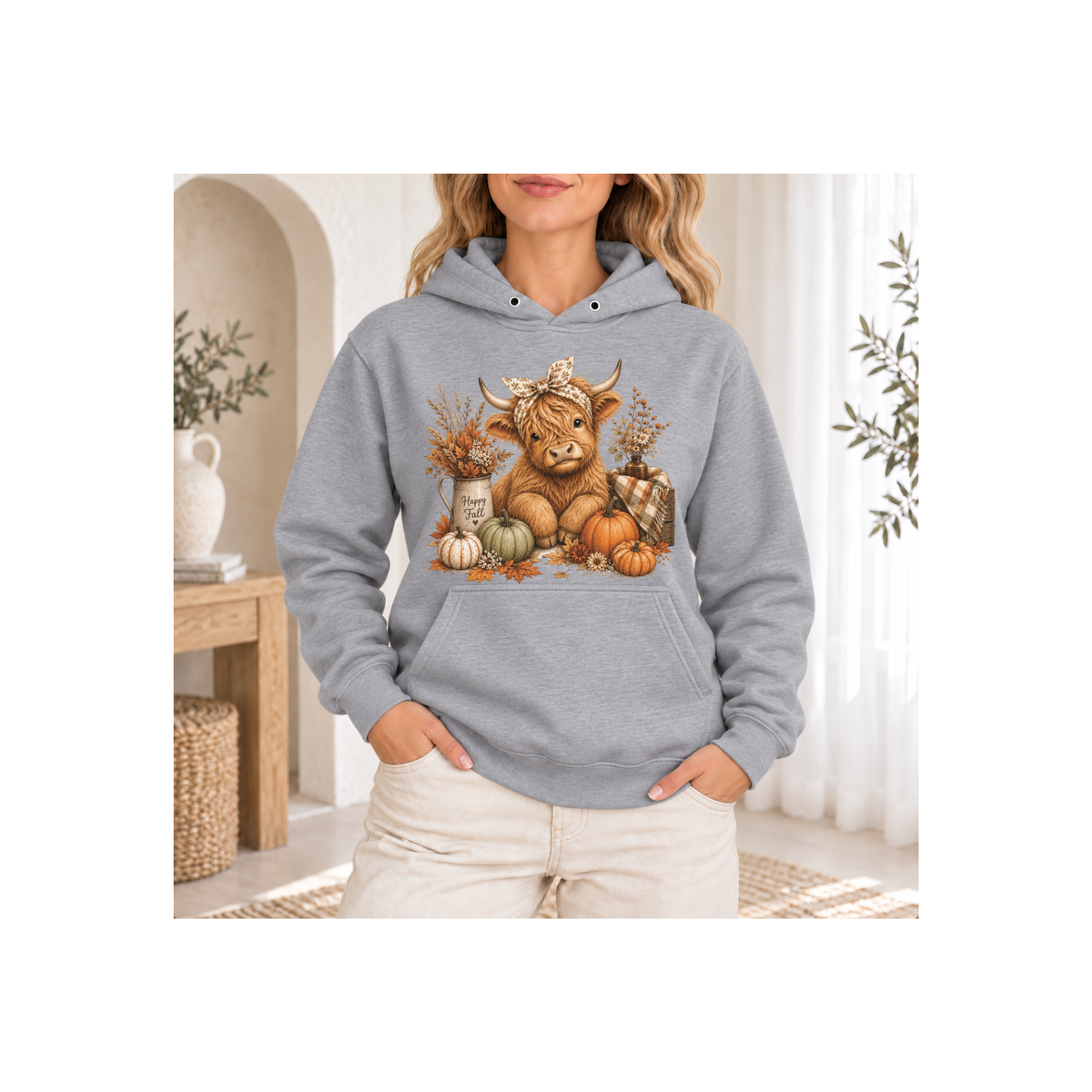 Autumn Highland Cow Cozy Fall Hoodie