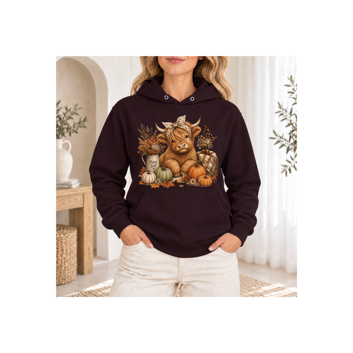 Autumn Highland Cow Cozy Fall Hoodie
