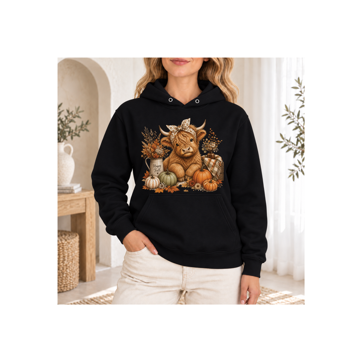 Autumn Highland Cow Cozy Fall Hoodie