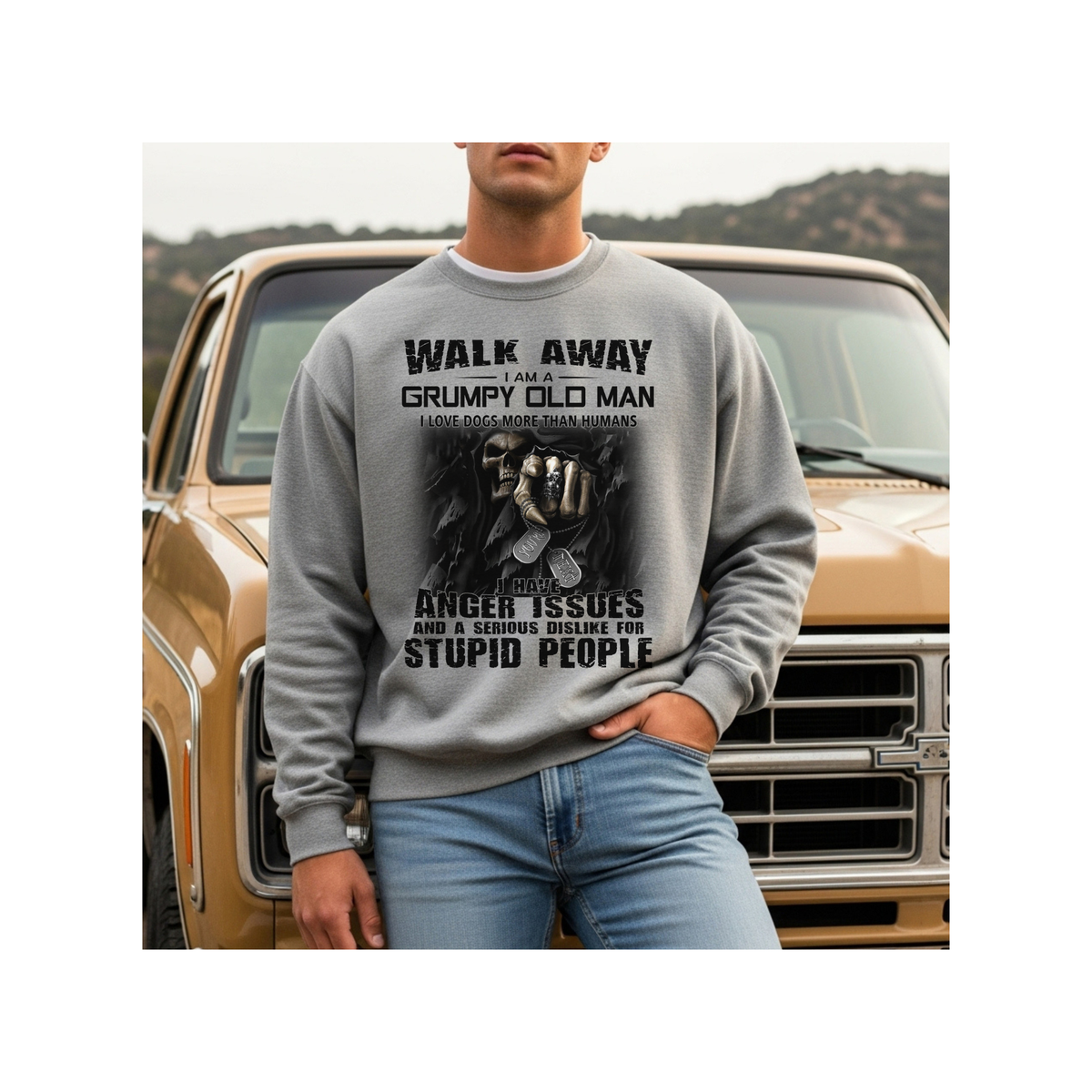 Walk Away, I'm a Grumpy Old Man Funny Sarcastic Crewneck Sweatshirt