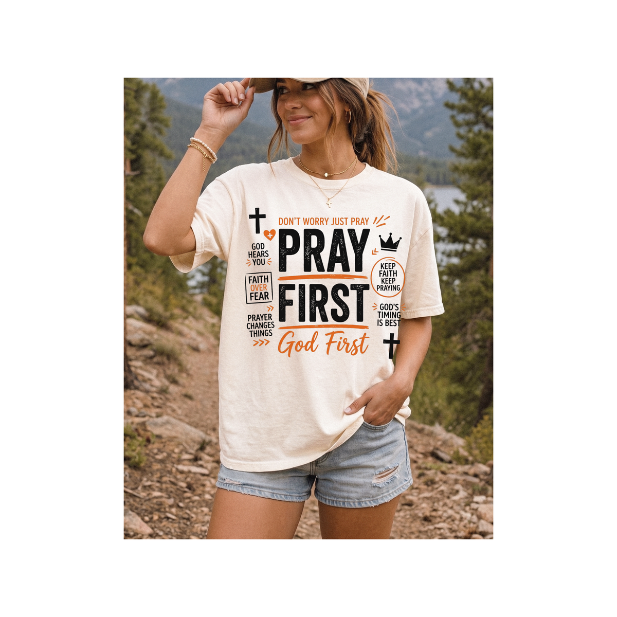 Pray First, God First Christian Faith T-Shirt (Comfort Colors)