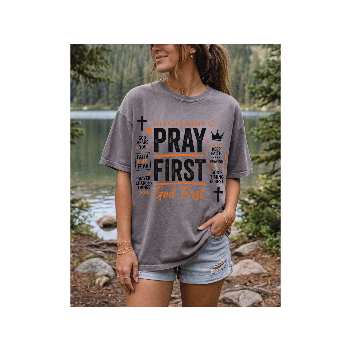 Pray First, God First Christian Faith T-Shirt (Comfort Colors)