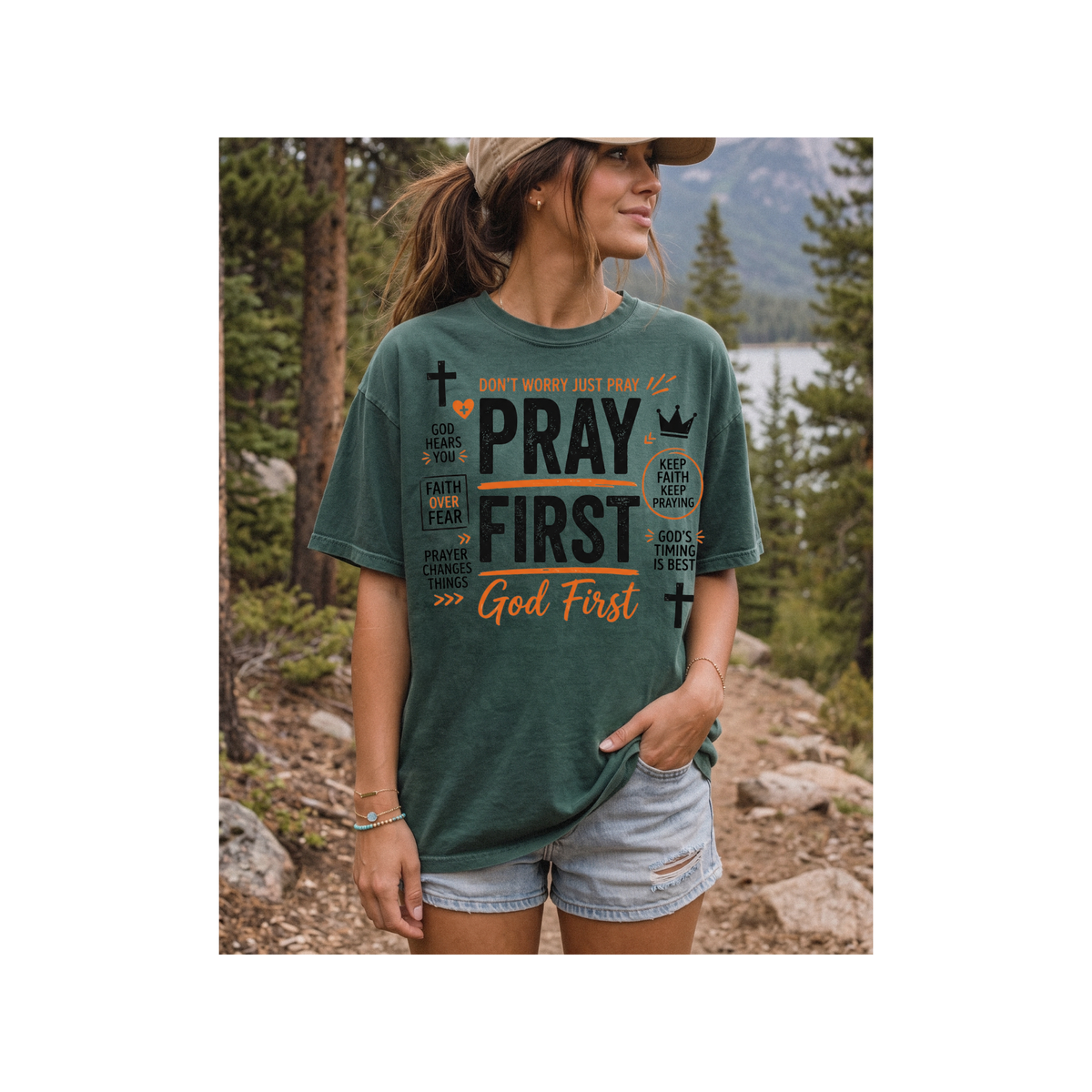 Pray First, God First Christian Faith T-Shirt (Comfort Colors)