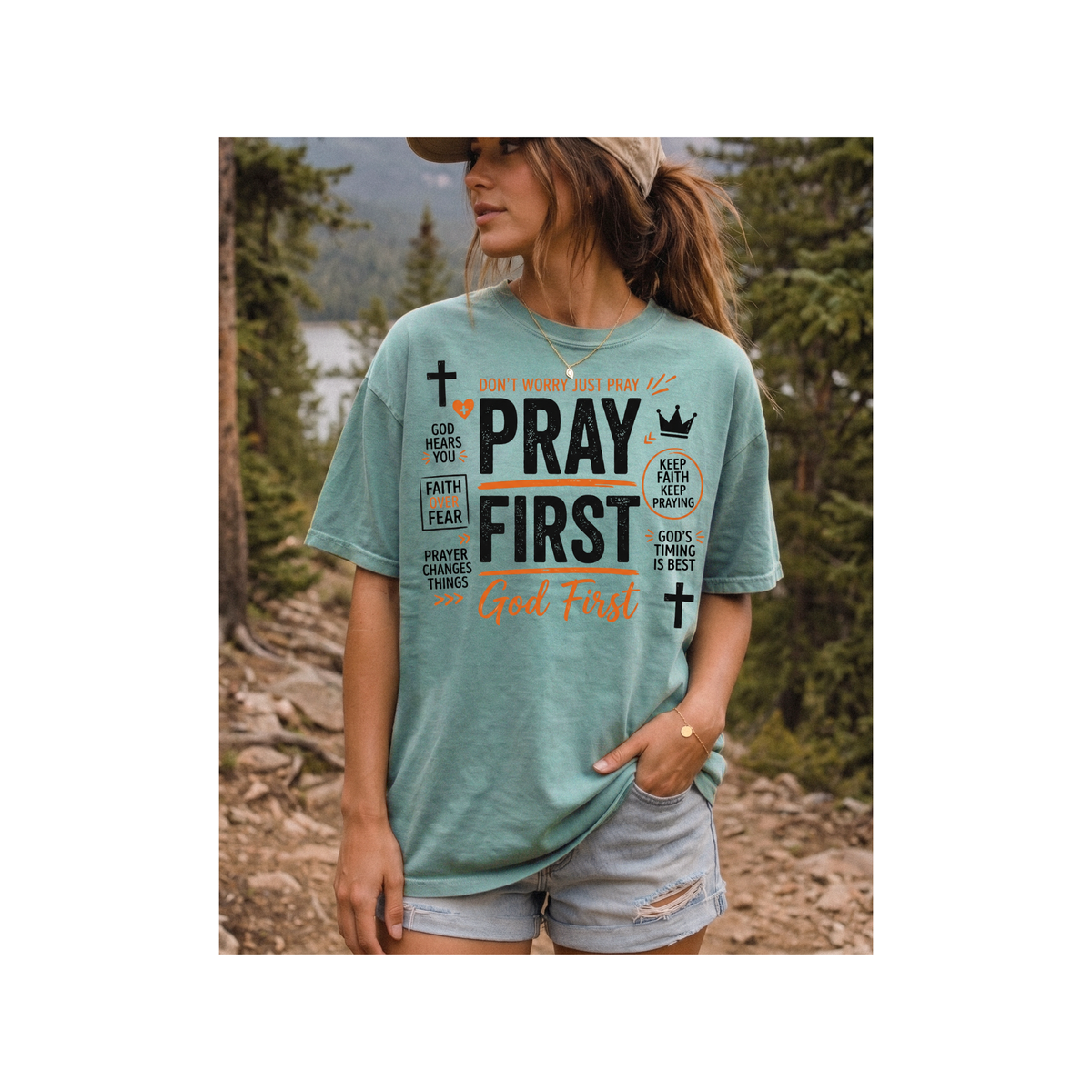 Pray First, God First Christian Faith T-Shirt (Comfort Colors)