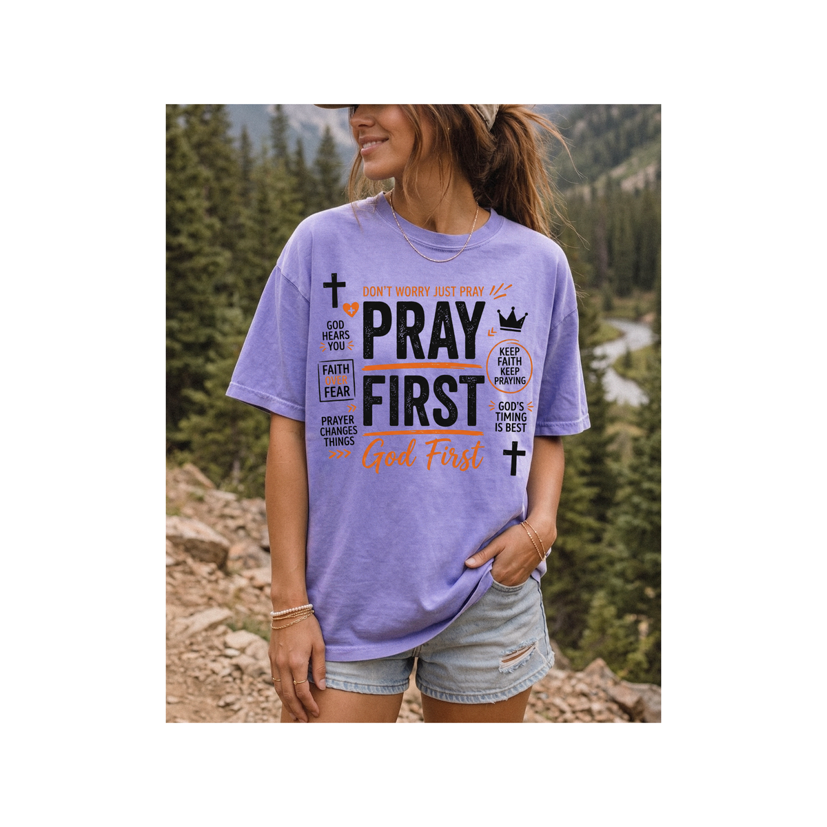 Pray First, God First Christian Faith T-Shirt (Comfort Colors)