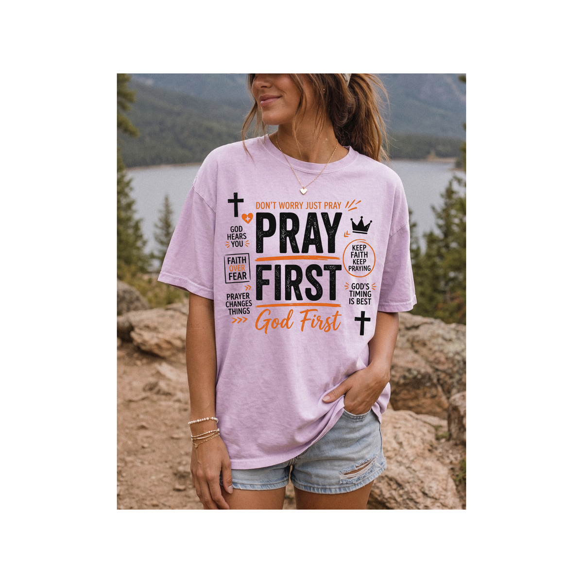 Pray First, God First Christian Faith T-Shirt (Comfort Colors)
