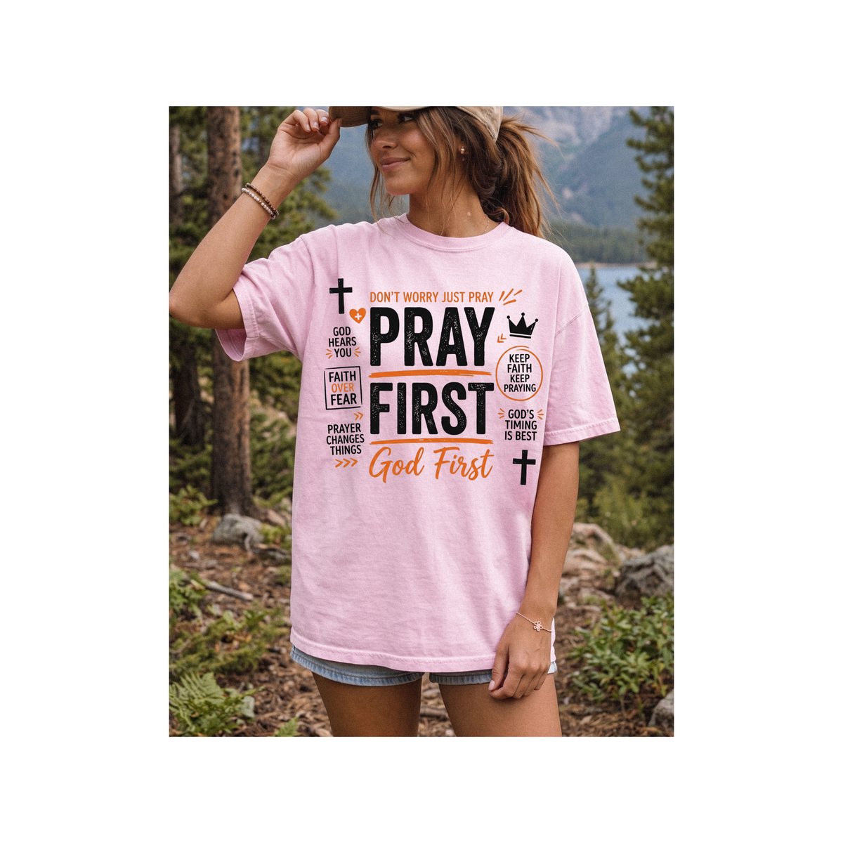 Pray First, God First Christian Faith T-Shirt (Comfort Colors)