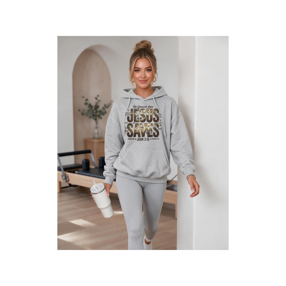 Jesus Saves Christian Faith John 3:16 Design Fleece Lined Hoodie