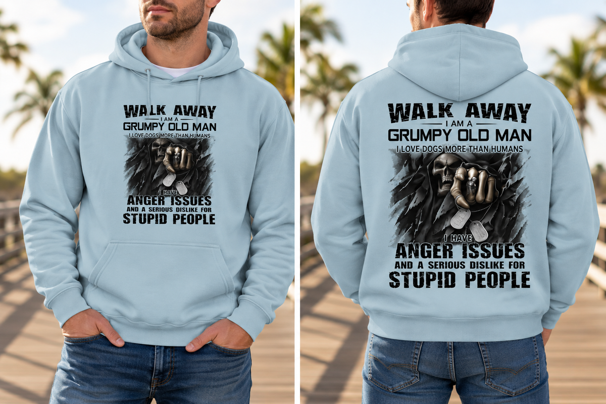 Walk Away, I'm a Grumpy Old Man Sarcastic Fleece Lined Hoodie (Black Letters)