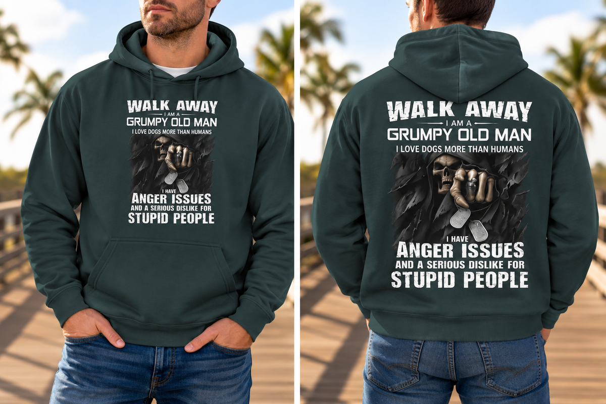Walk Away, I'm a Grumpy Old Man Sarcastic Fleece Lined Hoodie (White letters)