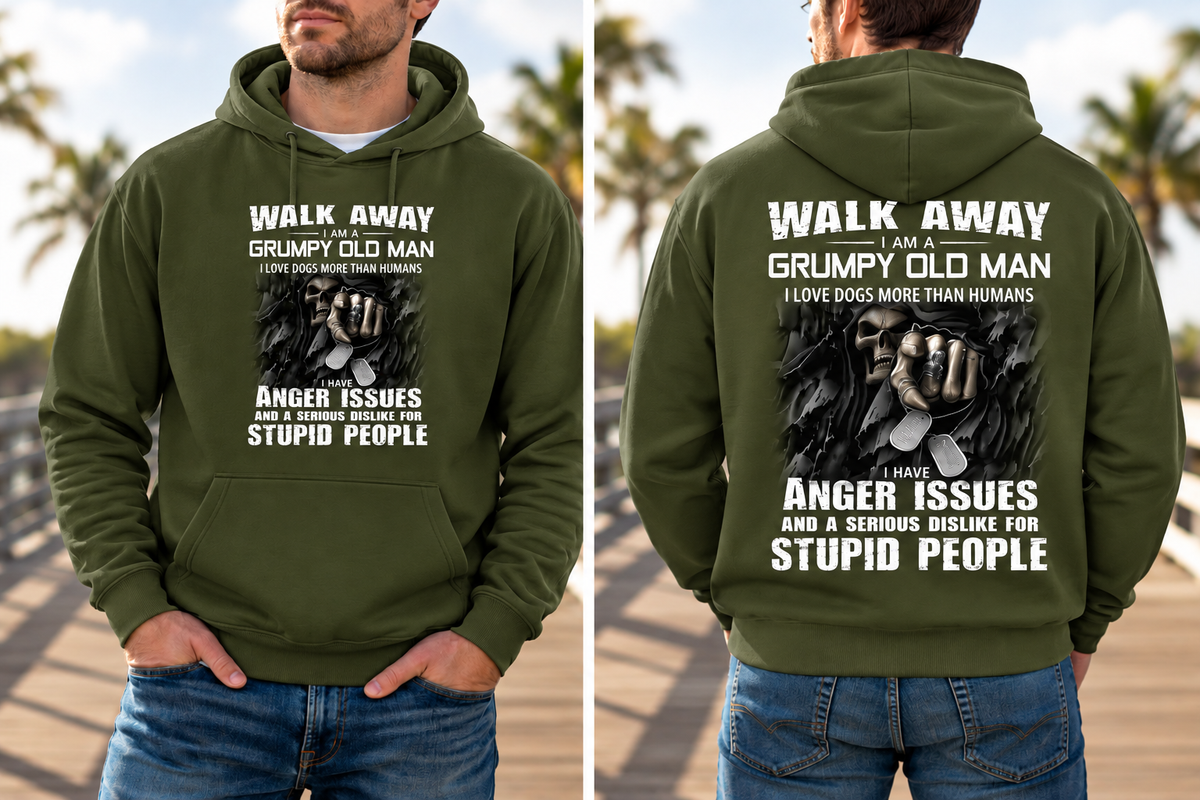Walk Away, I'm a Grumpy Old Man Sarcastic Fleece Lined Hoodie (White letters)