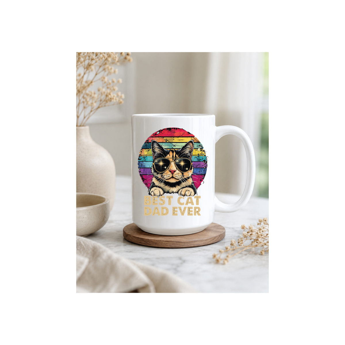 Best Cat Dad Ever - Retro Sunglasses Cat 15oz Coffee Mug