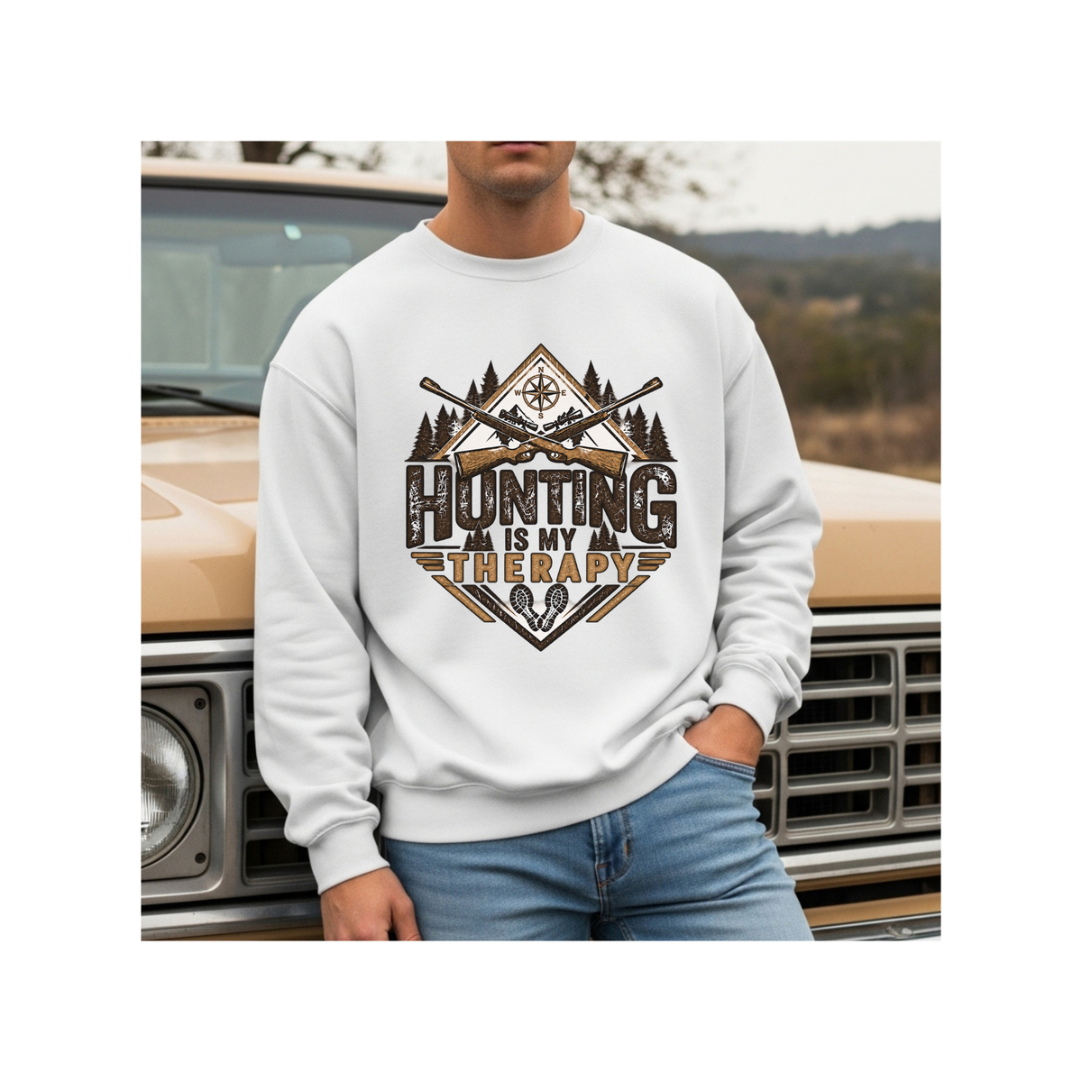 Hunting is My Therapy - Outdoor Hunting Graphic Crewneck Sweatshirt