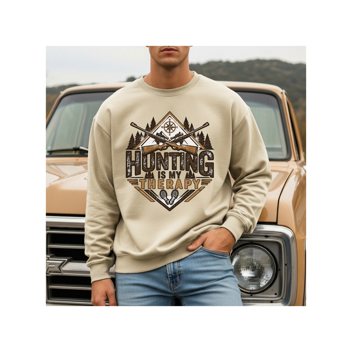 Hunting is My Therapy - Outdoor Hunting Graphic Crewneck Sweatshirt