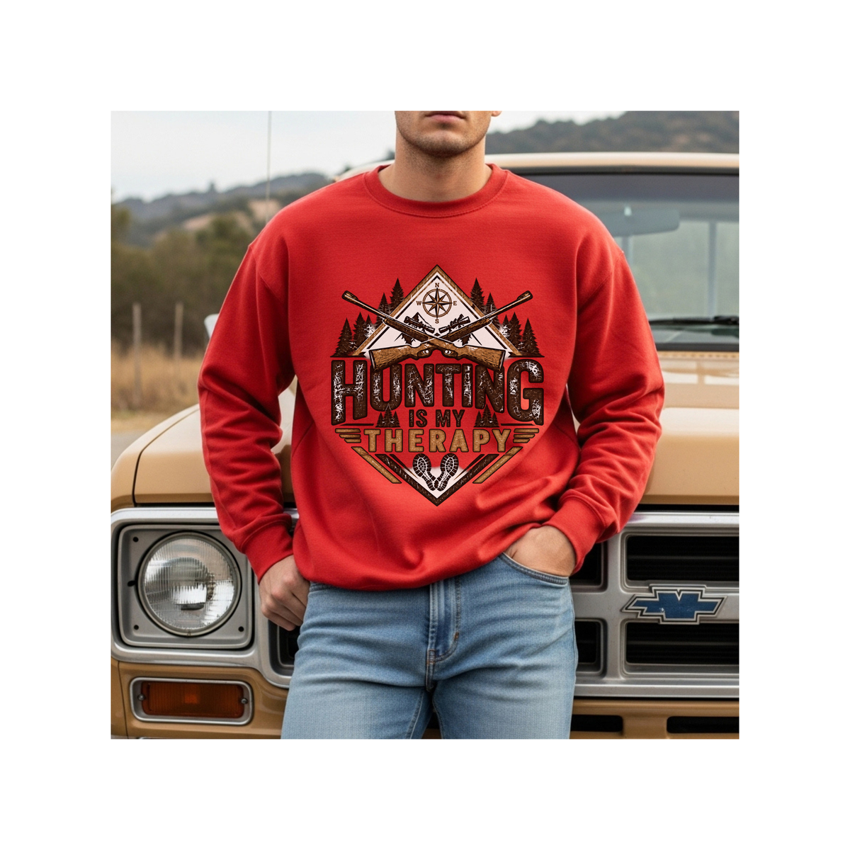 Hunting is My Therapy - Outdoor Hunting Graphic Crewneck Sweatshirt