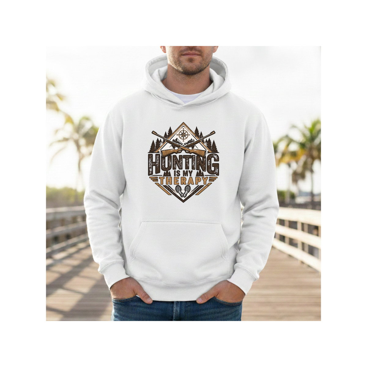 Hunting is My Therapy - Outdoor Hunting Graphic Fleece Lined Hoodie