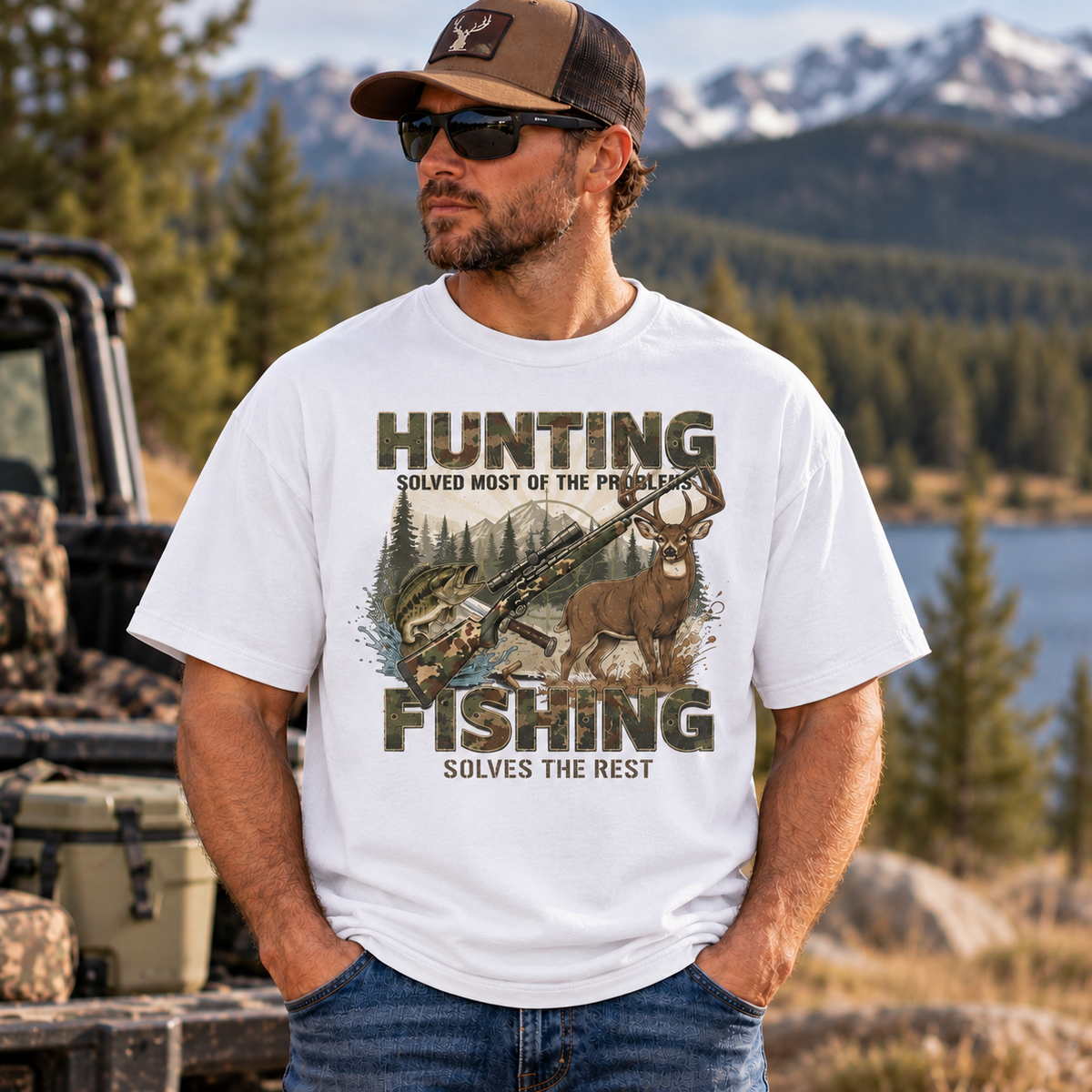 Hunting and Fishing Outdoors Graphic Oversized Boxy T-Shirt