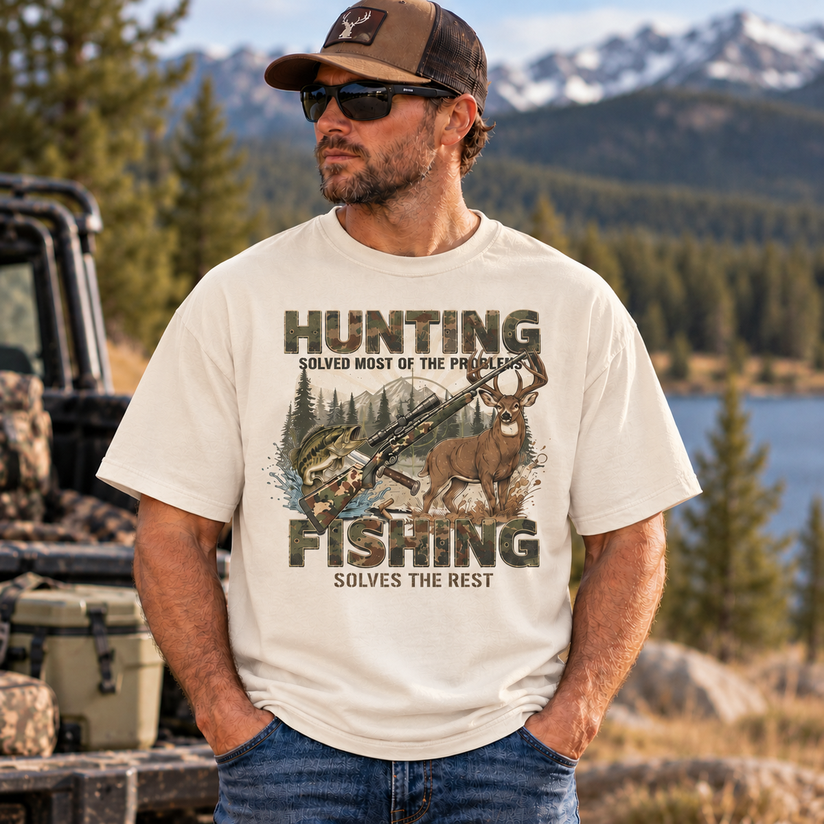 Hunting and Fishing Outdoors Graphic Oversized Boxy T-Shirt