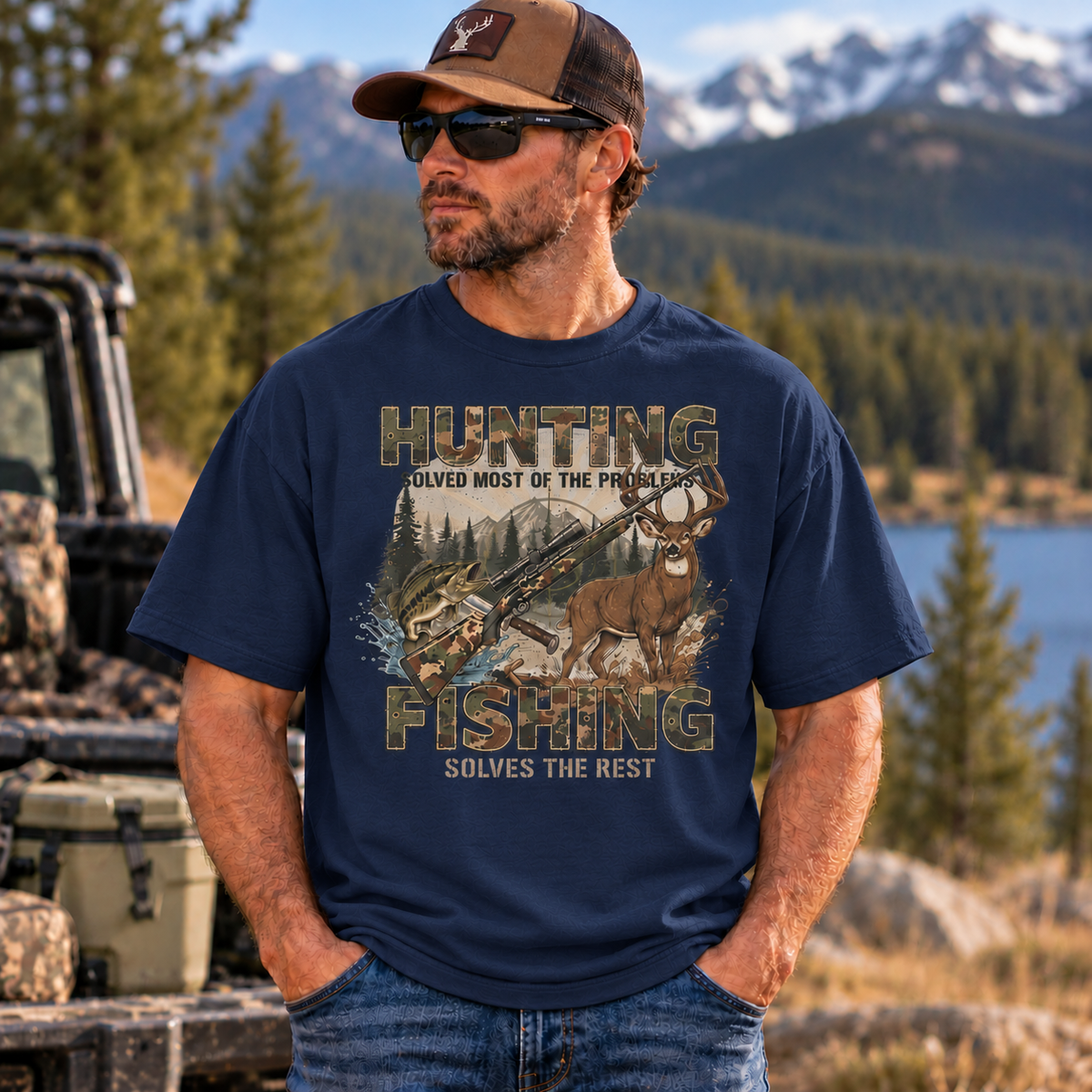 Hunting and Fishing Outdoors Graphic Oversized Boxy T-Shirt