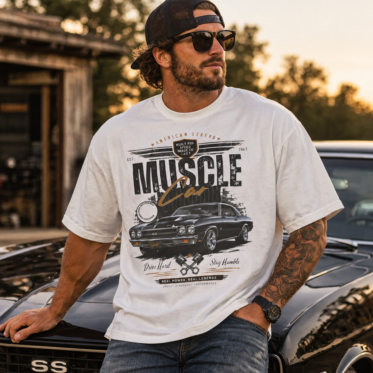 Muscle Car American Legend Graphic Oversized Boxy T-Shirt