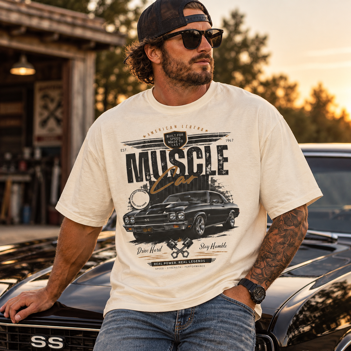 Muscle Car American Legend Graphic Oversized Boxy T-Shirt