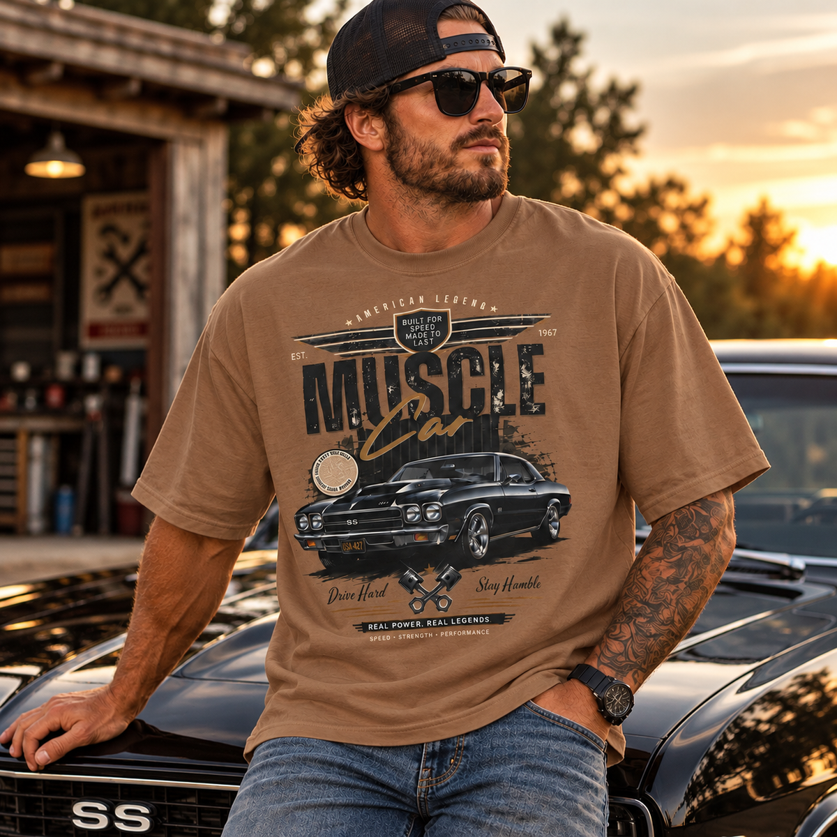 Muscle Car American Legend Graphic Oversized Boxy T-Shirt