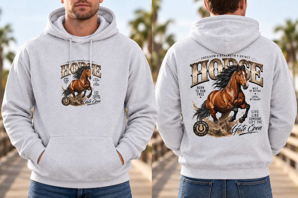 Born to Run Free – Wild Horse Freedom Graphic Fleece Lined Hoodie
