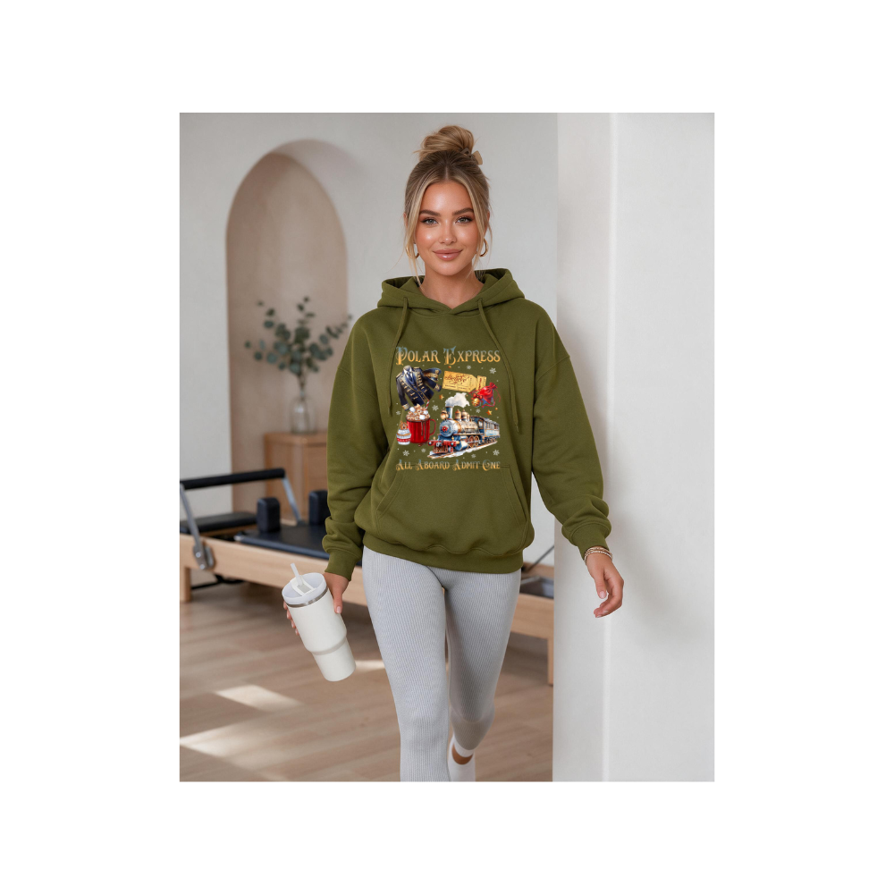 Polar Express All Aboard Christmas Graphic Fleece-Lined Hoodie