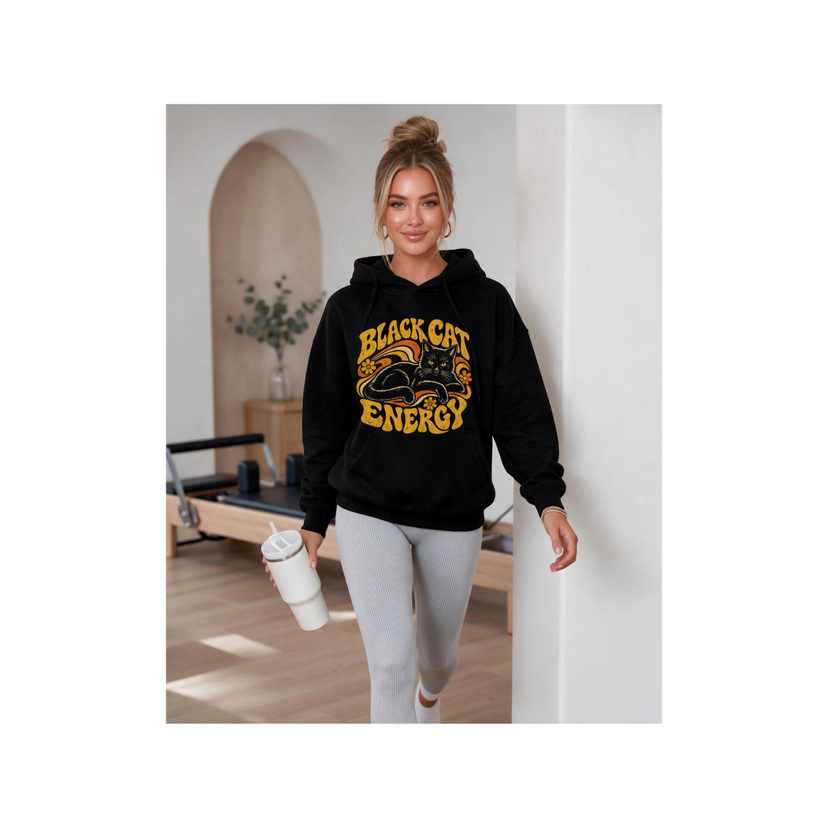 Black Cat Energy Fleece - Lined Hoodie