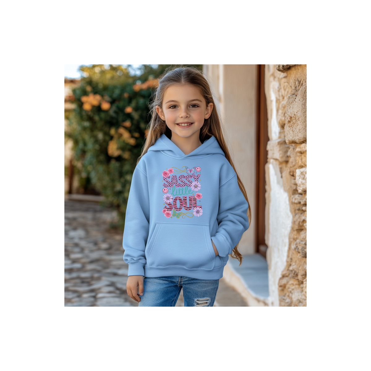 Sassy Little Soul Girls — Floral & Butterfly Graphic Hoodie