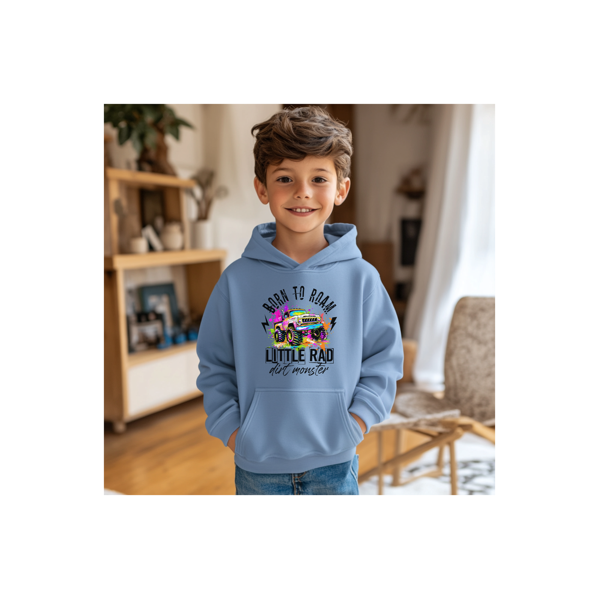 "Born to Roam" Little Rad Dirt Monster Monster Truck Kids Hoodie