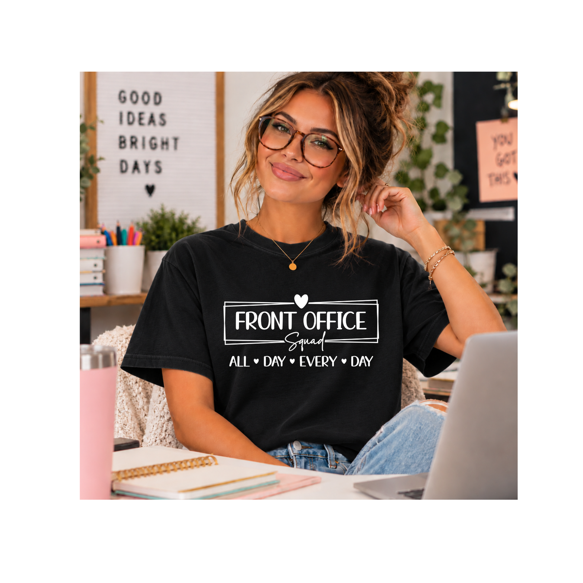 Front Office All Day Every Day T-Shirt (Comfort Colors) White Letters