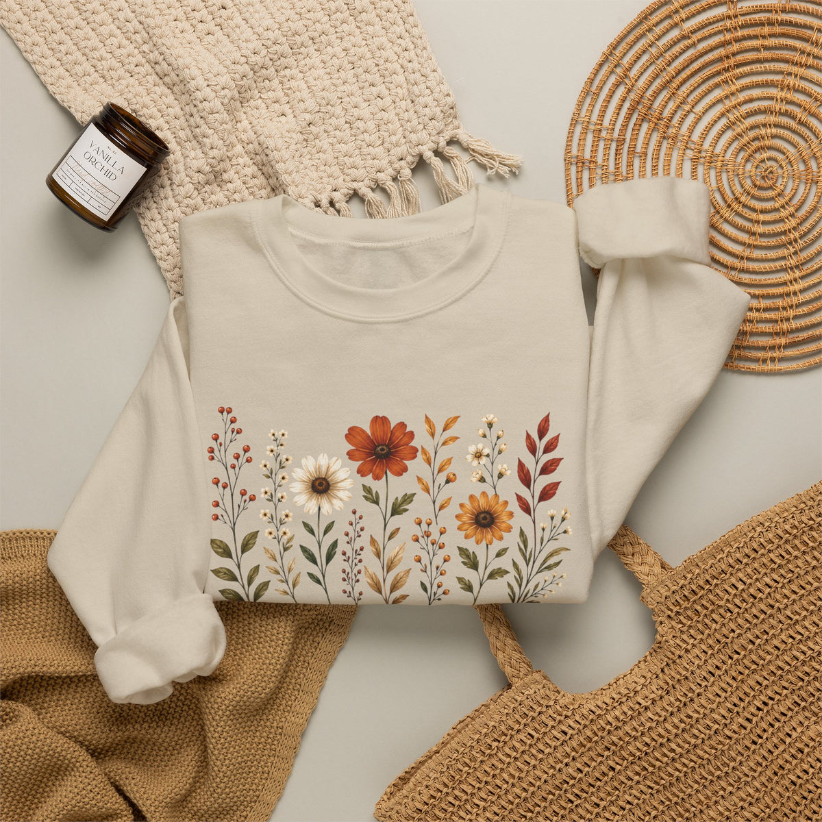 Fall Vibes Floral Crewneck Sweatshirt