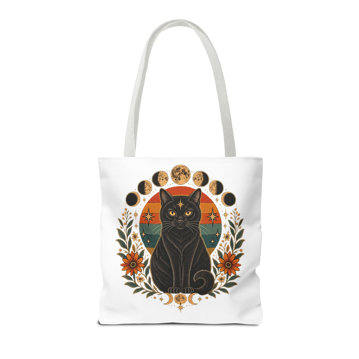 Mystic Black Cat Moon Phases Tote Bag